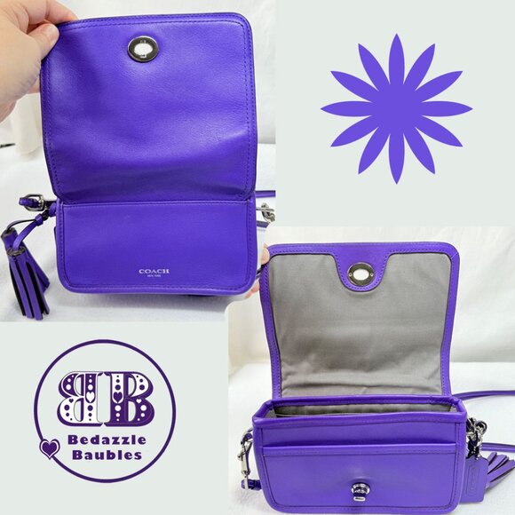 COACH Legacy Penny Ultra Violet Leather #19914 Crossbody Hang Tag and Tassel - Picture 4 of 11